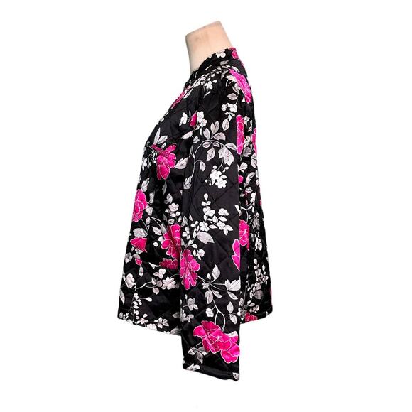 Spenser Jeremy black floral silk light quilted zip jacket size Large - Picture 2 of 12
